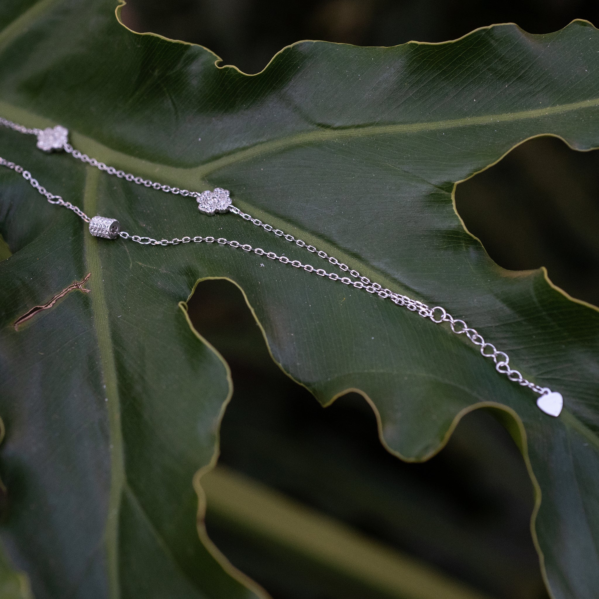 B024 - Sterling Silver Clover Layered Bracelet with CZ