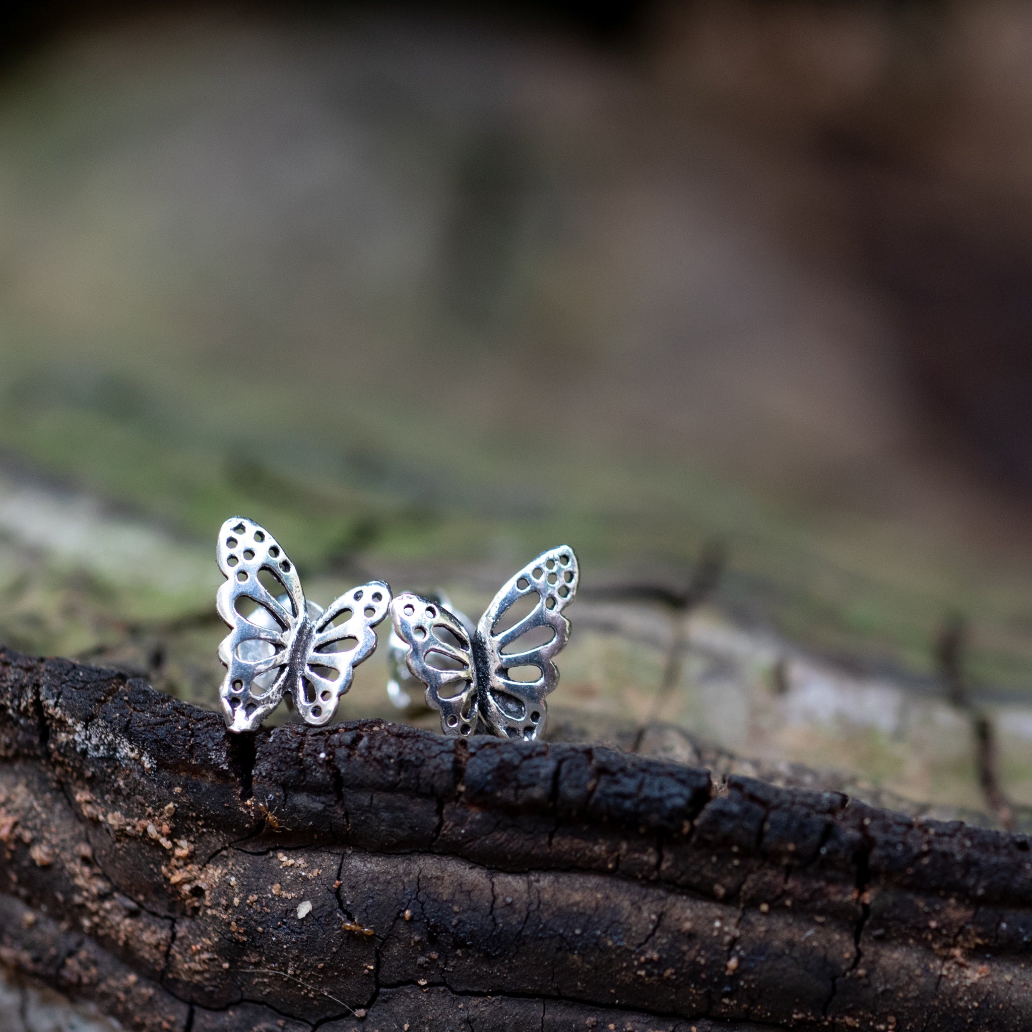 EK023 - Sterling Silver Oxidized Butterfly Stud Earrings