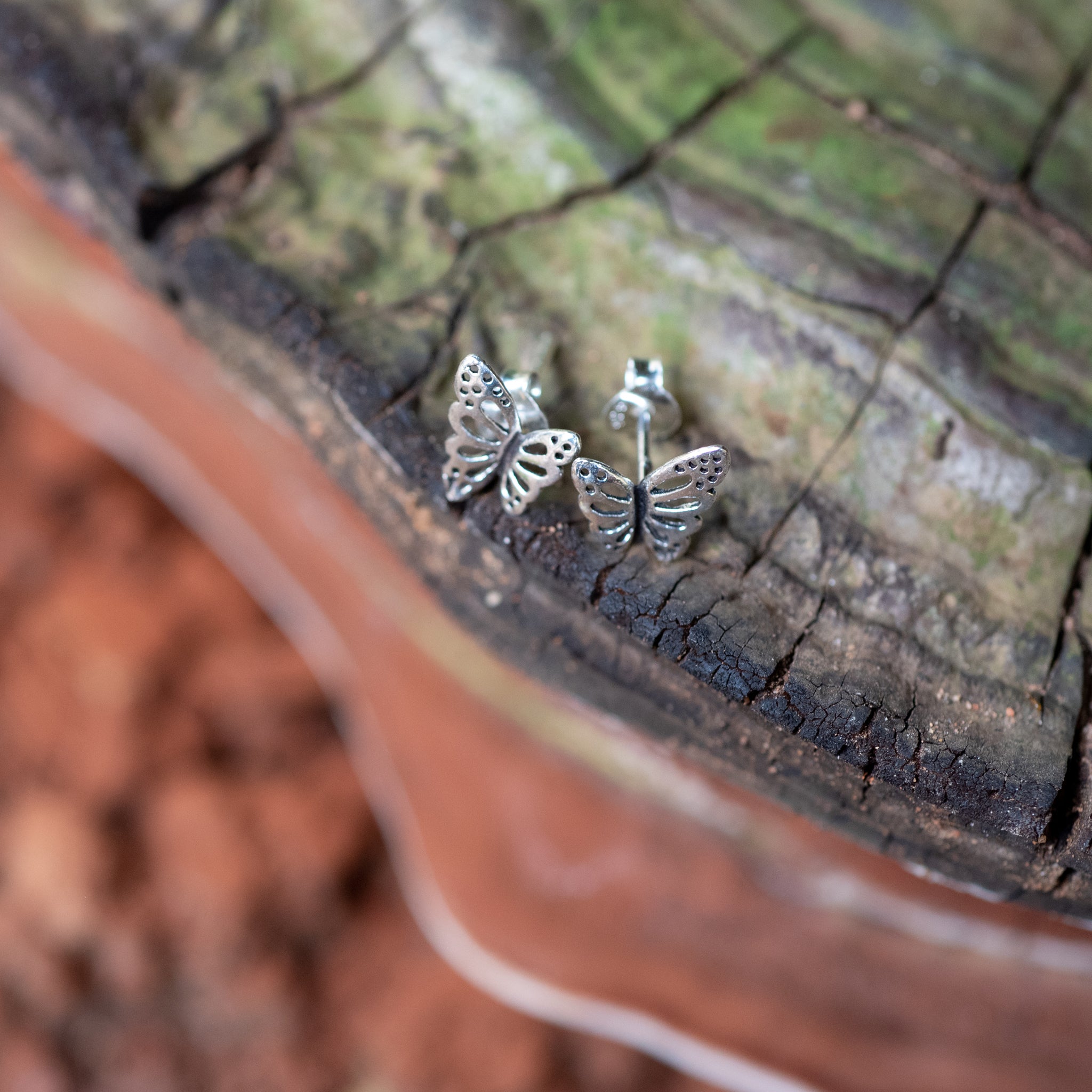 EK023 - Sterling Silver Oxidized Butterfly Stud Earrings