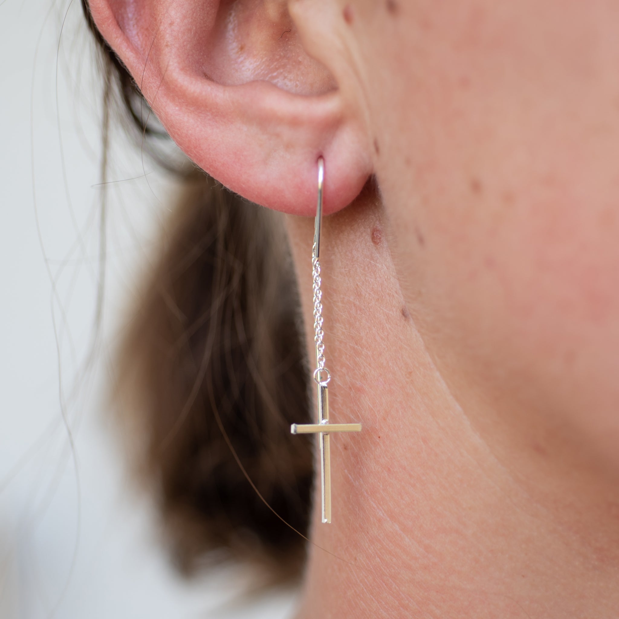 JEL022 - Sterling Silver Cross Threader Earrings