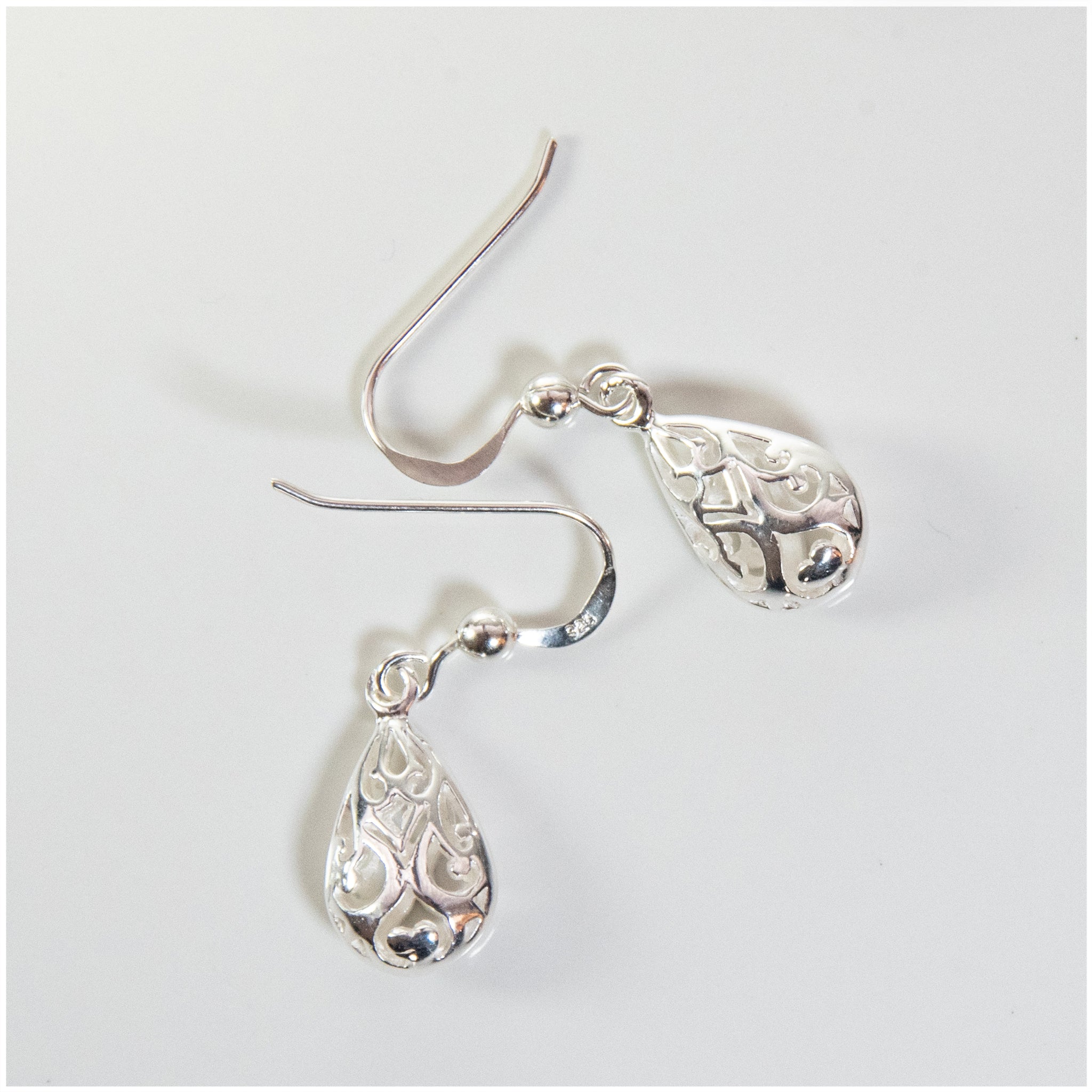 EL037 - Sterling Silver Teardrop Hook Earrings with Bead