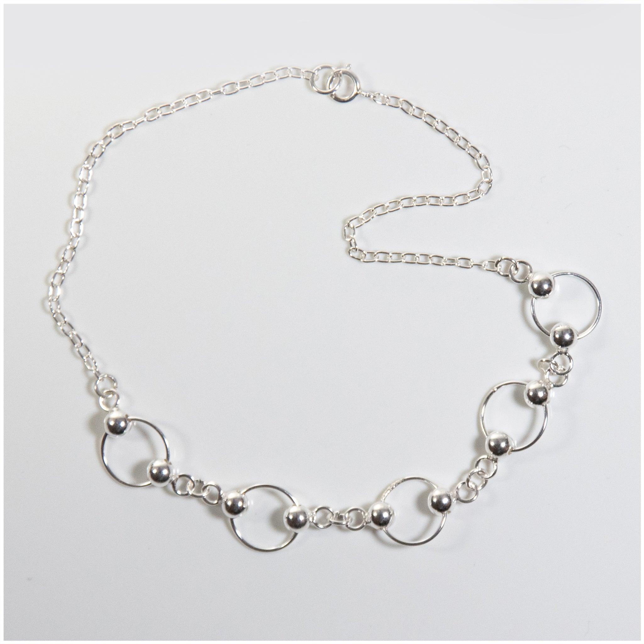 A004 - Sterling Silver Ball & Circle Anklet