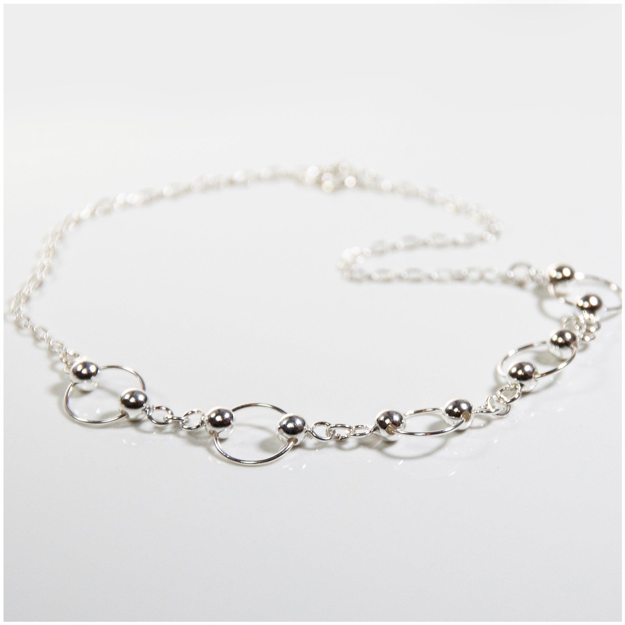 A004 - Sterling Silver Ball & Circle Anklet