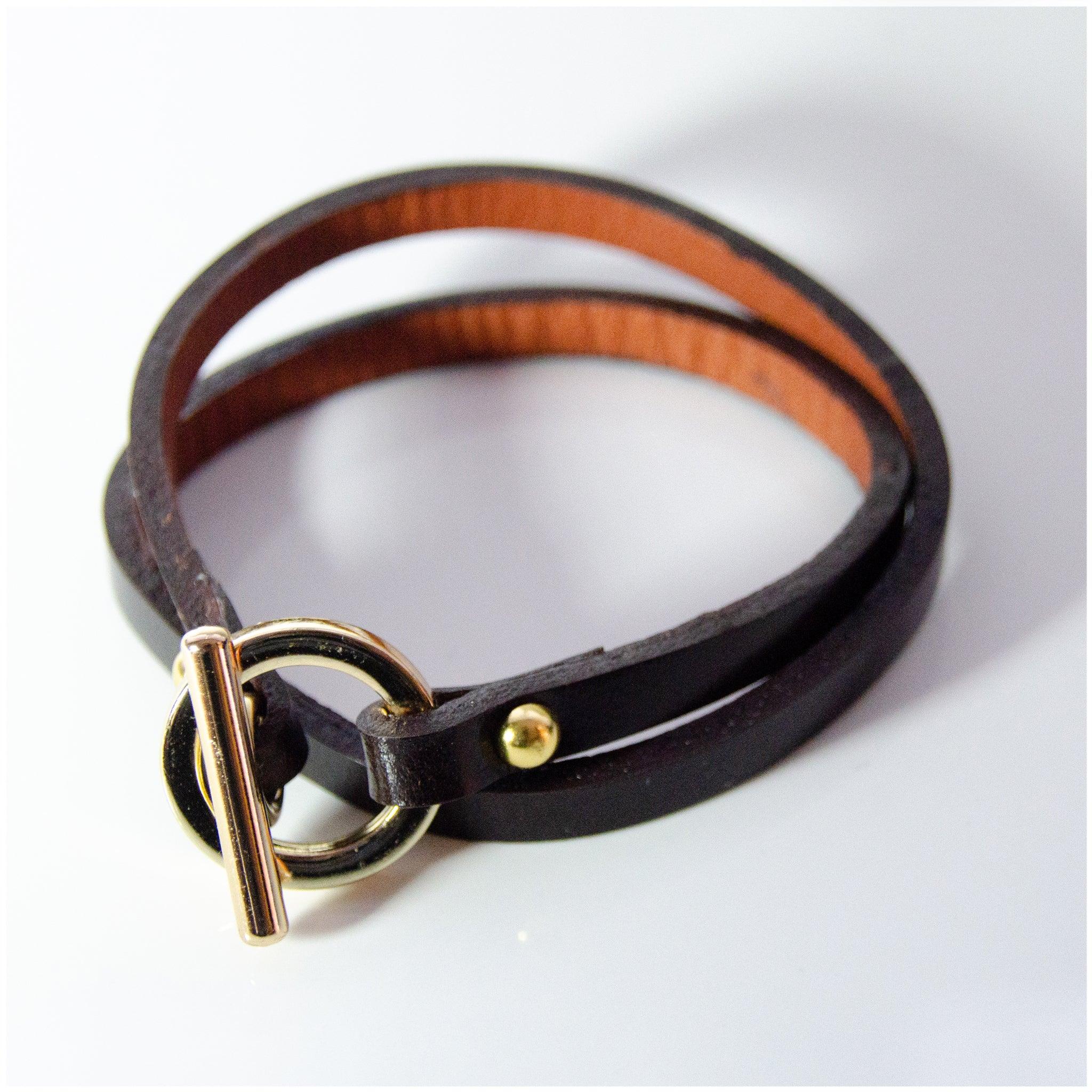 BL003 - Stainless Steel Leather Bracelet - Gold Plated