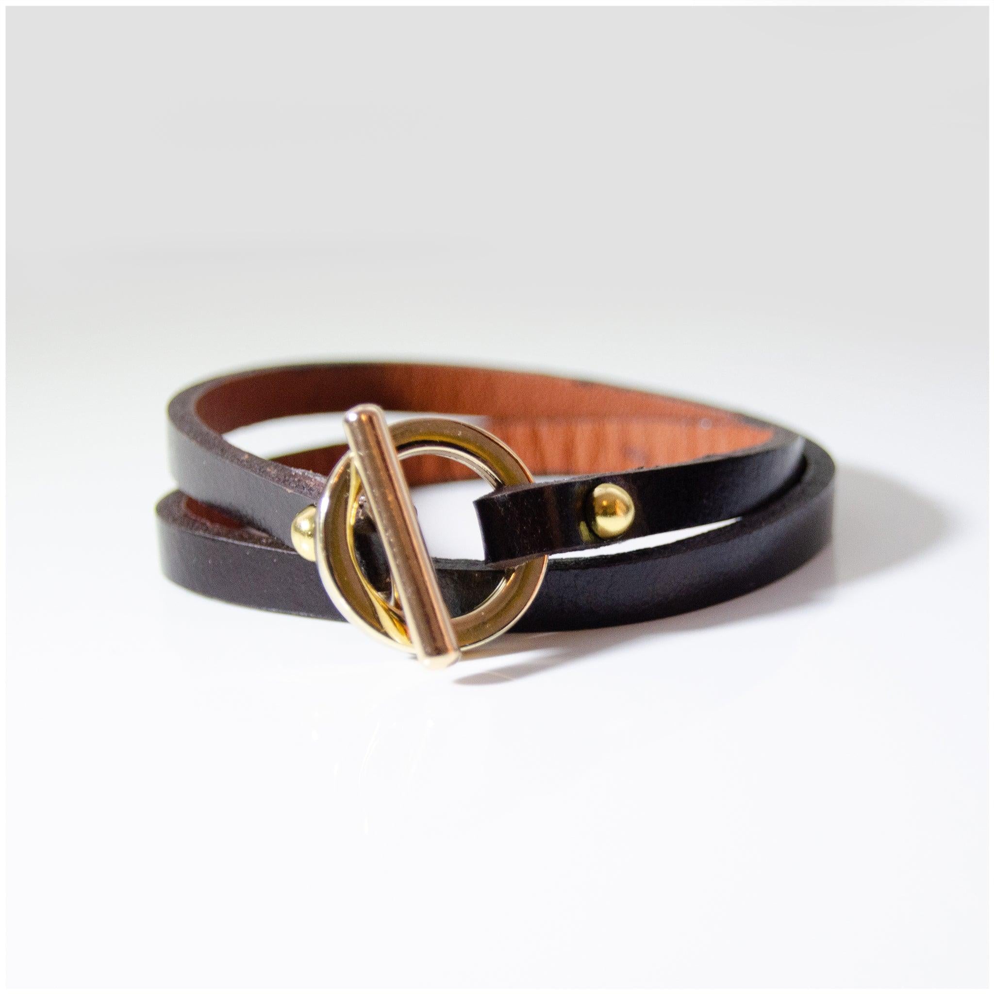 BL003 - Stainless Steel Leather Bracelet - Gold Plated