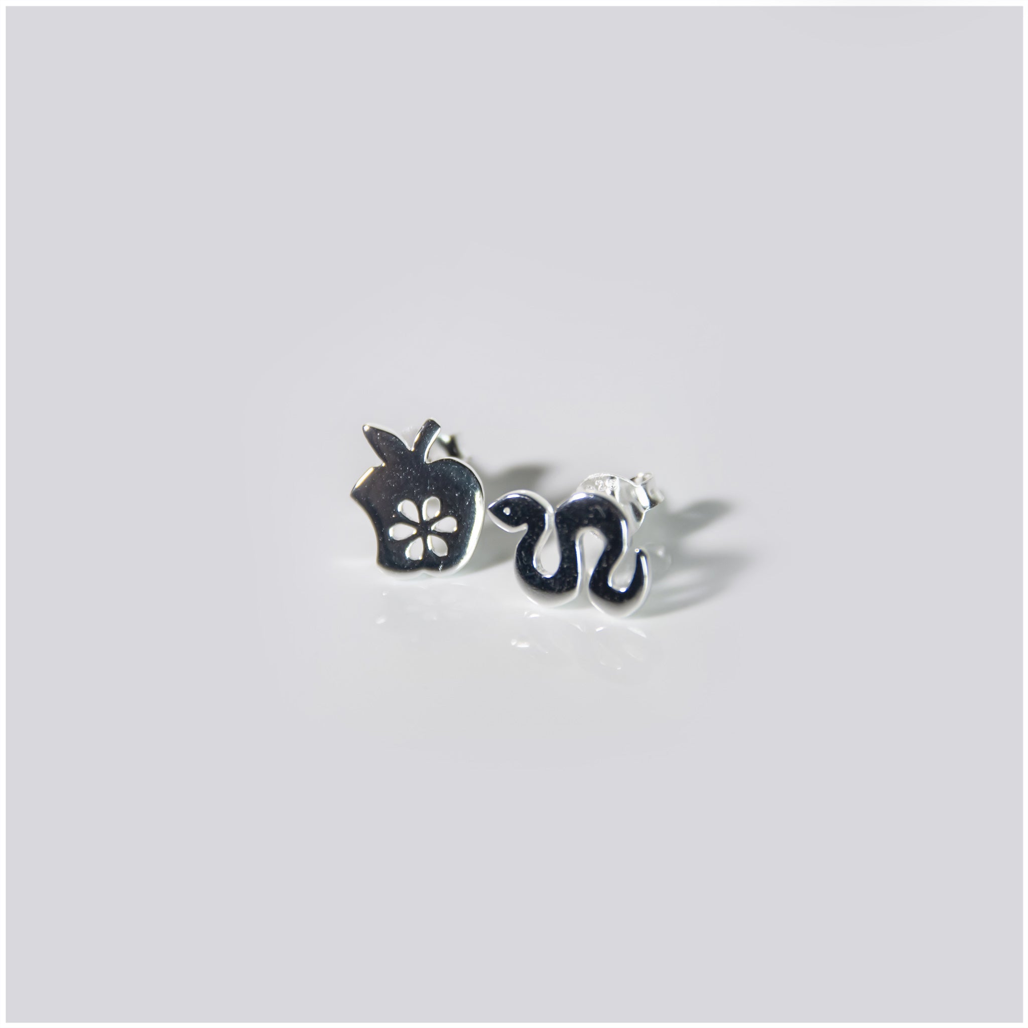 EK016 - Sterling Silver Apple & Worm Earrings