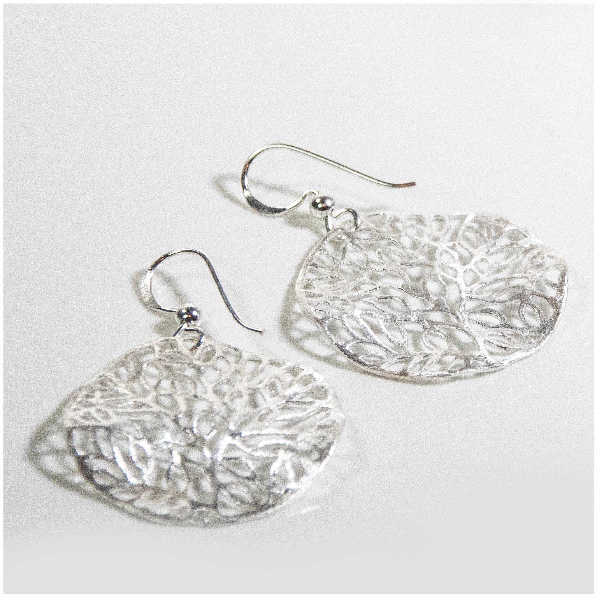 EL054 - Sterling Silver Round Leaf Earrings