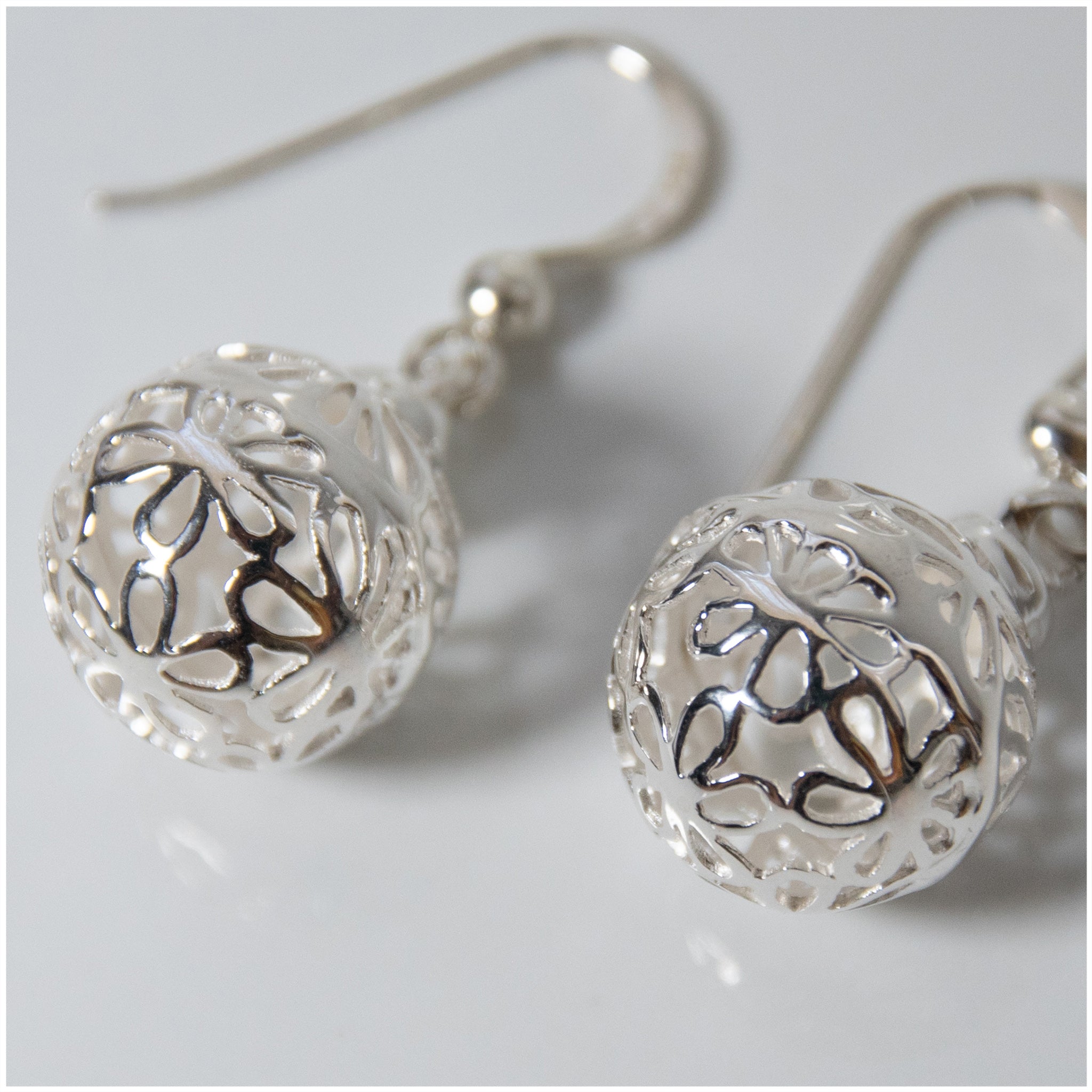 EL060 - Sterling Silver Flower Ball Hook Earrings