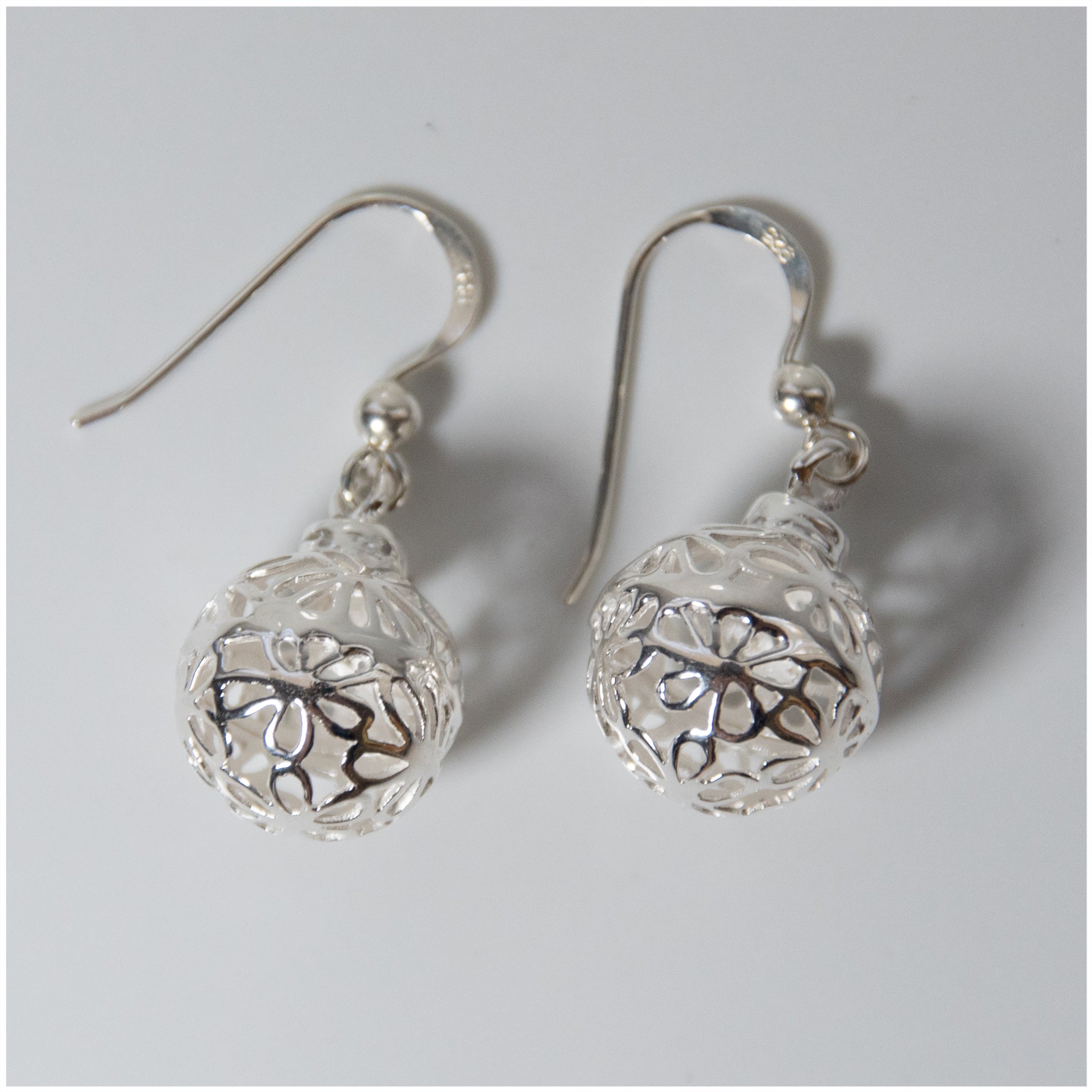 EL060 - Sterling Silver Flower Ball Hook Earrings