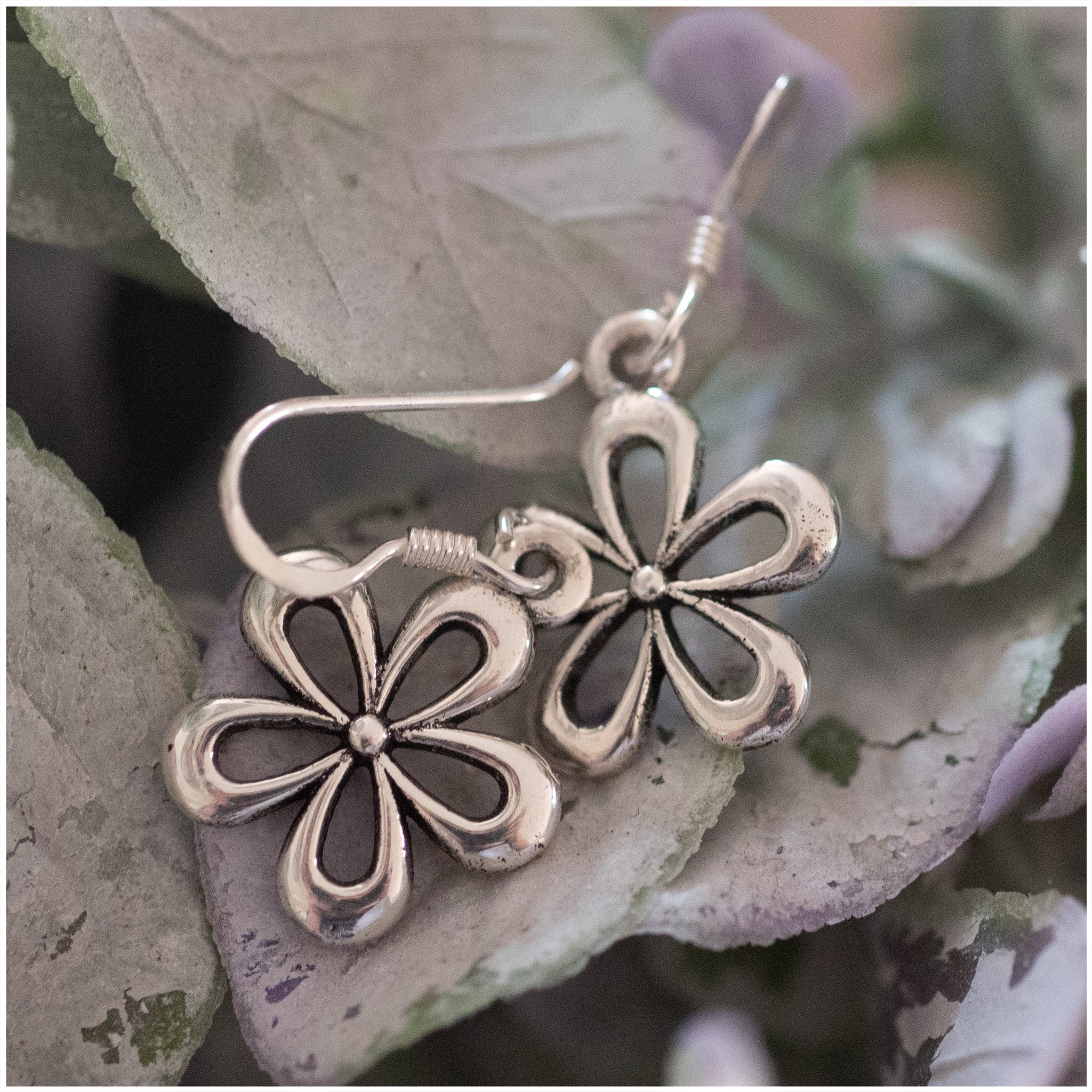 JEL012 - Sterling Silver Flower Hook Earrings