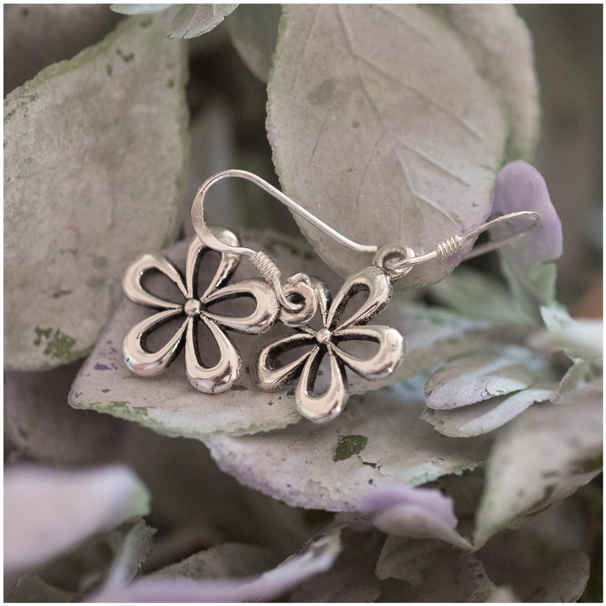JEL012 - Sterling Silver Flower Hook Earrings